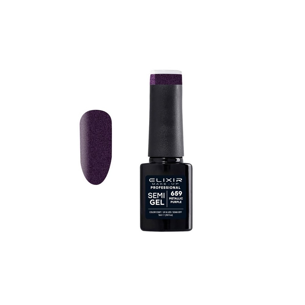 Elixir Make-up Semi Gel Ημιμόνιμο Επαγγελματικό Βερνίκι Νυχιών Νο659 Metallic Purple, 5ml