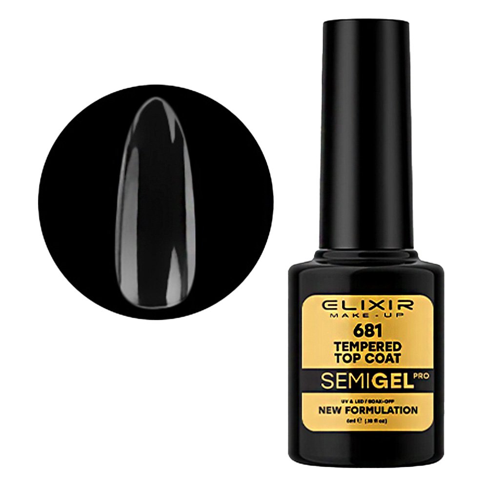 Elixir Make-up Semi Gel Ημιμόνιμο Επαγγελματικό Βερνίκι Νυχιών 681 Tempered Top Coat, 5ml