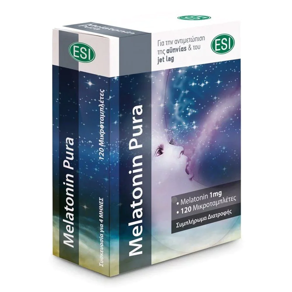 ESI Melatonin Pura 1mg Συμπλήρωμα Διατροφής για την Αντιμετώπιση της Αϋπνίας & του Jet Lag, 120 ταμπλέτες ESI Melatonin Pura 1mg Συμπλήρωμα Διατροφής για την Αντιμετώπιση της Αϋπνίας & του Jet Lag, 120 ταμπλέτες