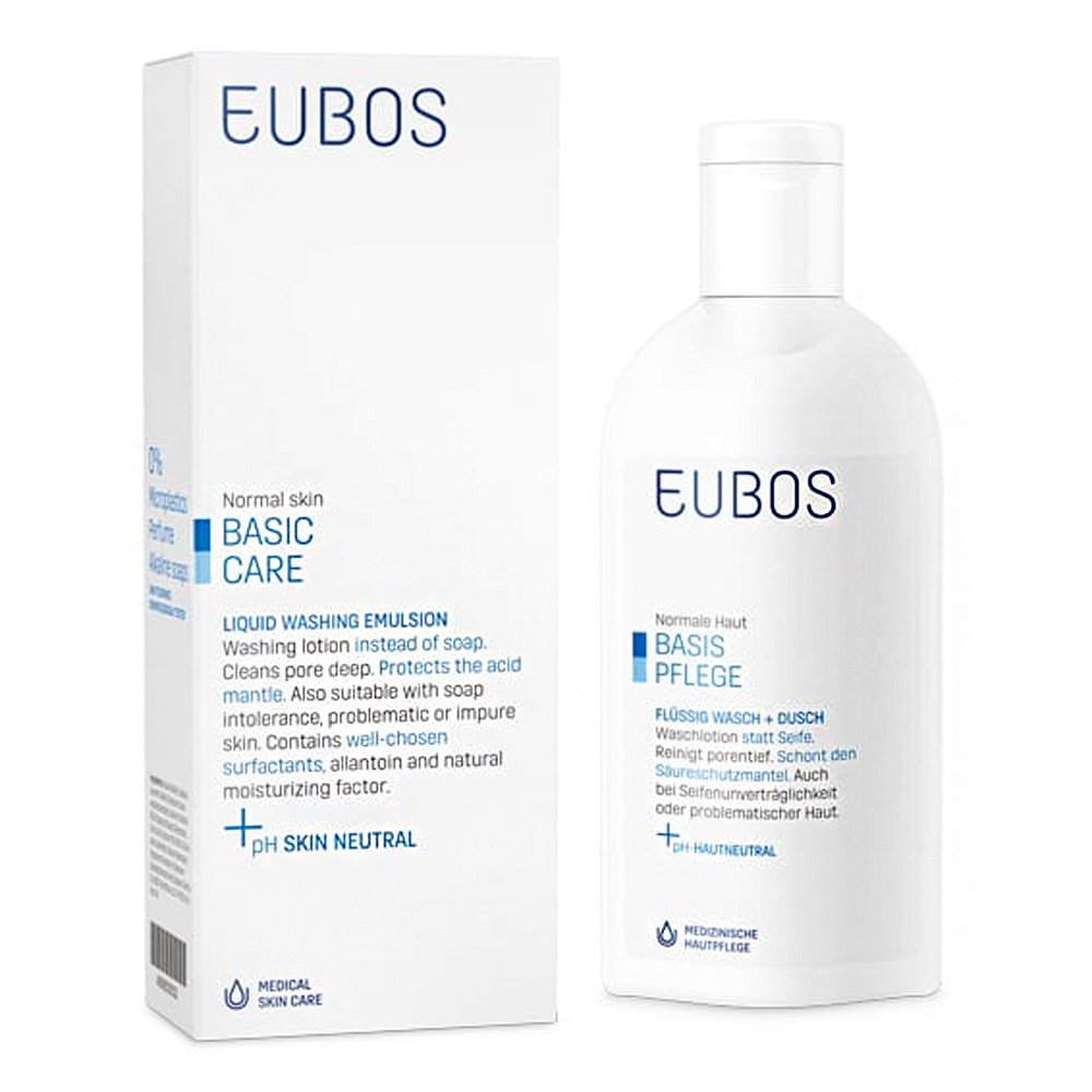 Eubos Liquid Blue Washing Emulsion Χωρίς άρωμα - Υγρό Καθαρισμού Προσώπου Σώματος, 200ml