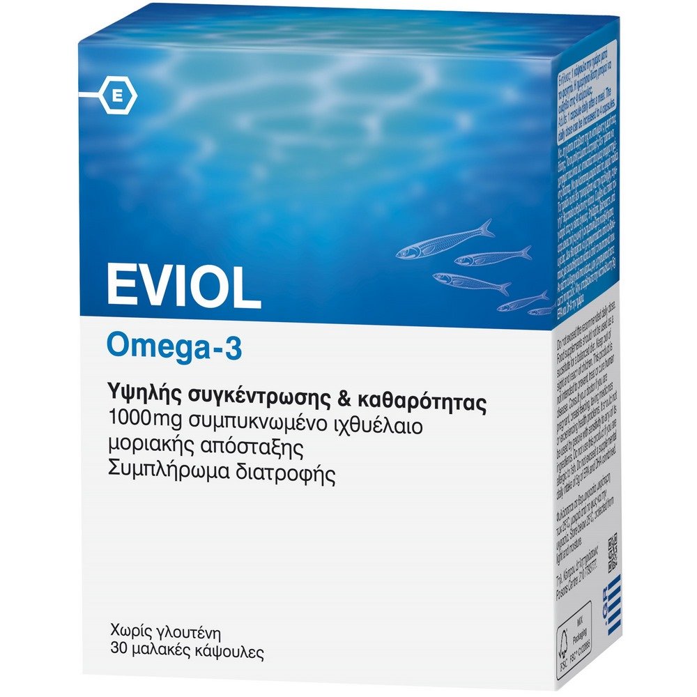 Eviol Omega-3 1000mg Συμπυκνωμένο Ιχθυέλαιο, 30caps