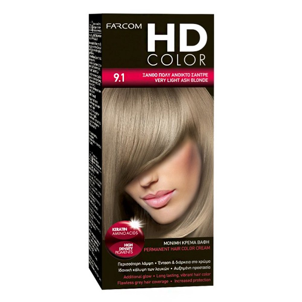 Farcom Βαφή Μαλλιών HD Color No 9.1 Ξανθό Πολύ Ανοικτό Σαντρέ, 60ml