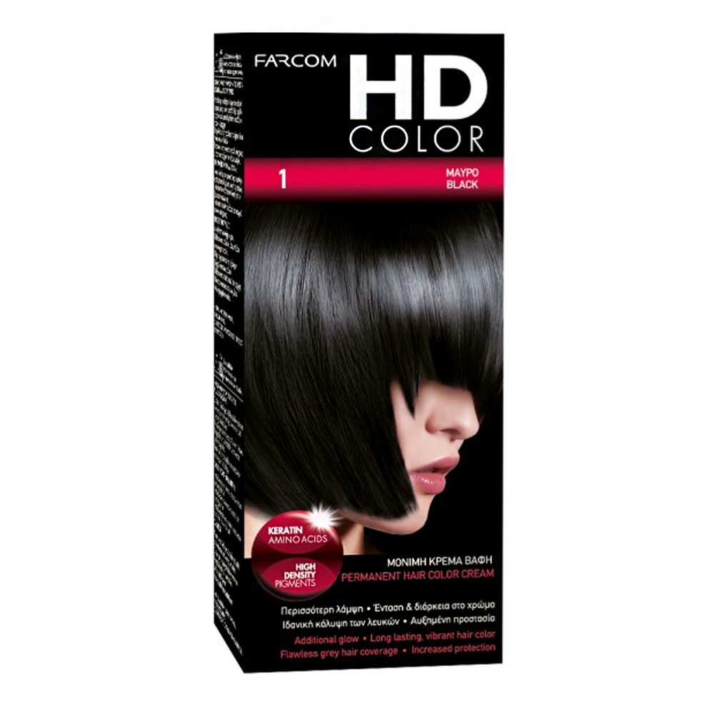 Farcom Βαφή Μαλλιών HD Color No 1 Μαύρο, 60ml