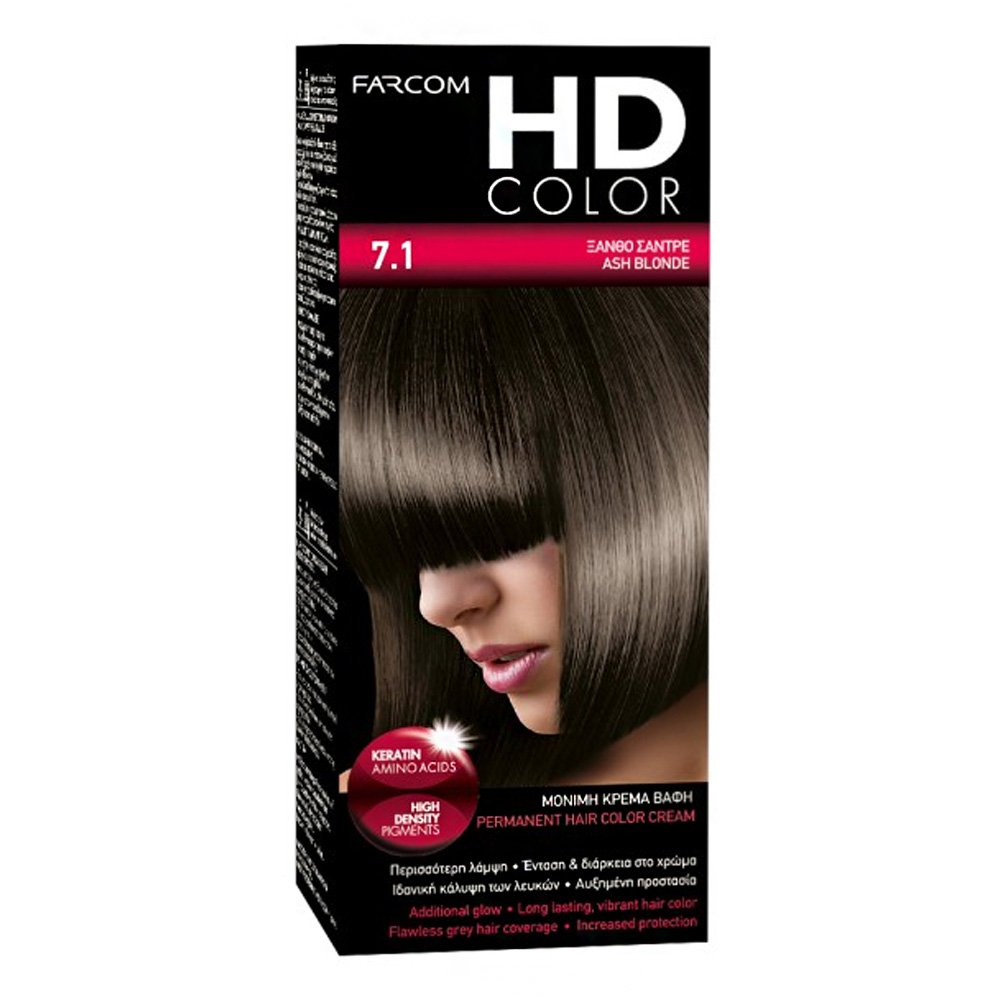 Farcom Βαφή Μαλλιών HD Color No 7.1 Ξανθό Σαντρε, 60ml