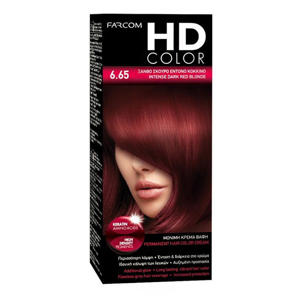 Farcom Βαφή Μαλλιών HD Color No 6.65 Ξανθό Σκούρο Έντονο Κόκκινο, 60ml 