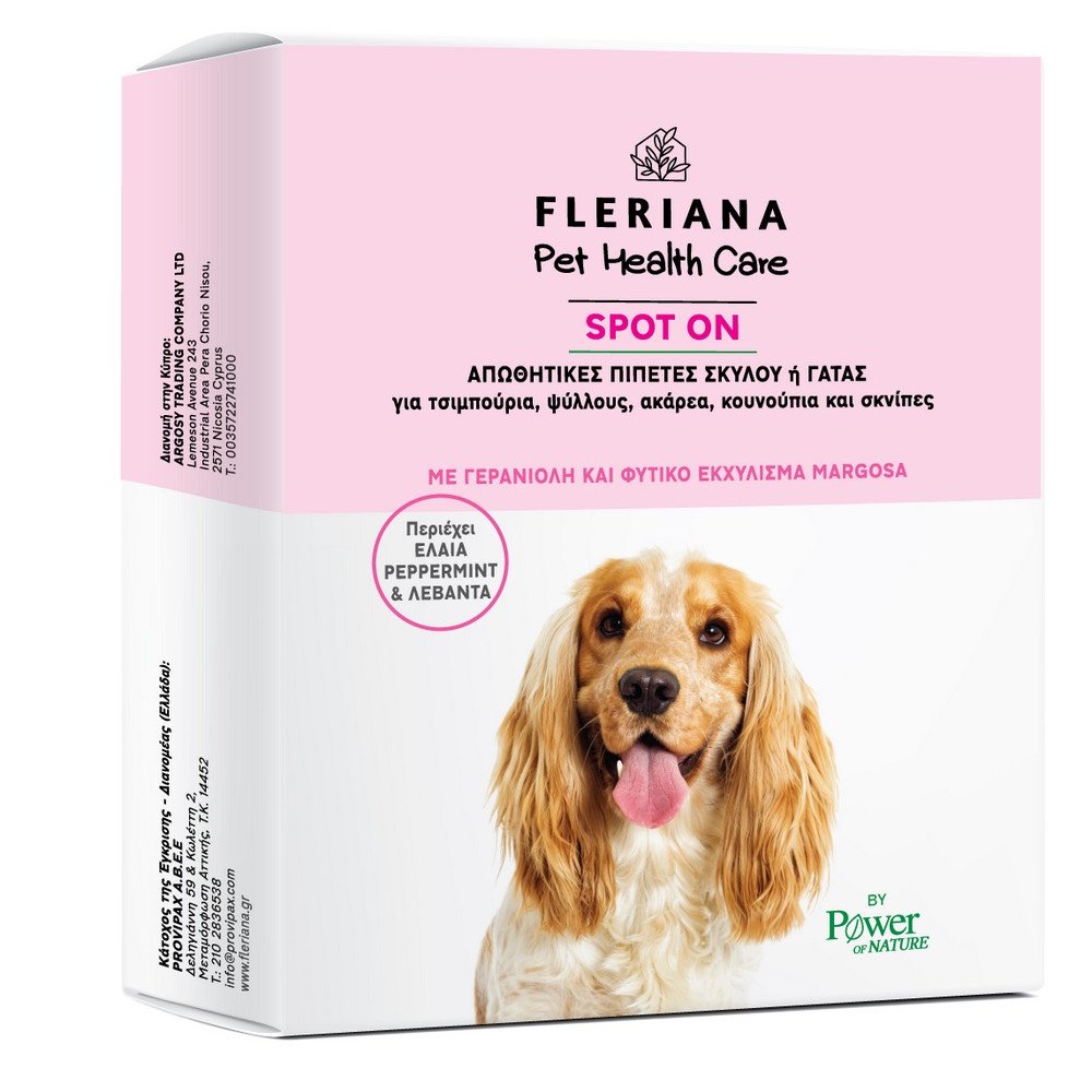 Fleriana Pet Health Care Spot on, Απωθητικές Πιπέτες Σκύλου ή Γάτας για Τσιμπούρια, Ψύλλους, Ακάρεα, Κουνούπια & Σκνίπες, 15ml