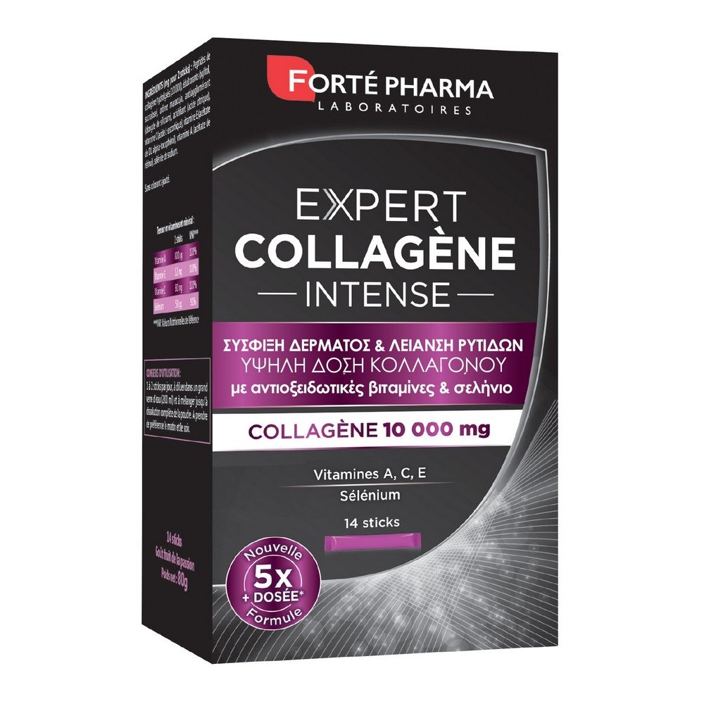 Forte Pharma Expert Collagene Συμπλήρωμα Διατροφής με 10.000mg Κολλαγόνο, Βιταμίνες & Σελήνιο για Σύσφιξη του Δέρματος, 14 sticks