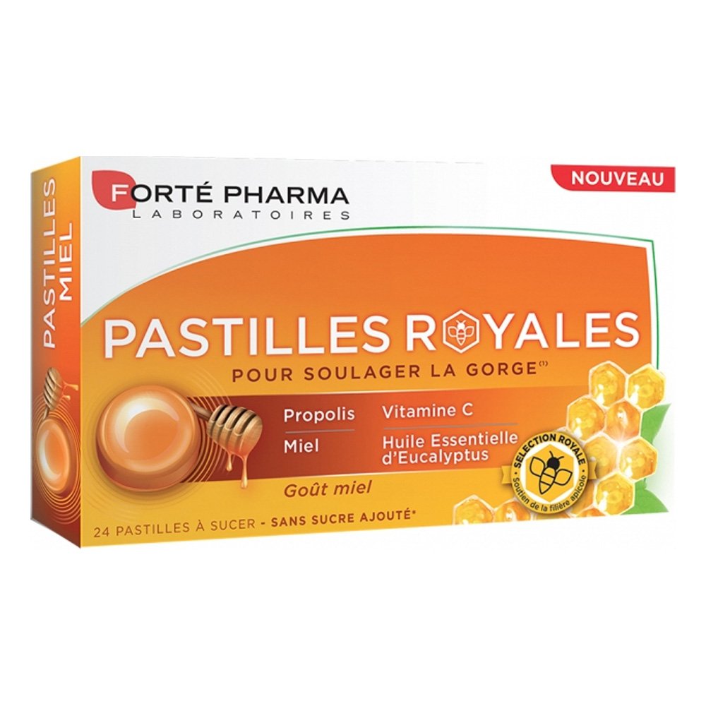 Forte Pharma Pastilles Royales Παστίλιες με Πρόπολη & Γέυση Μέλι για τον Πονόλαιμο, 24τεμ