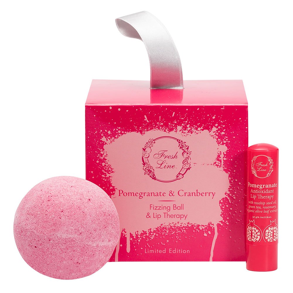 Fresh Line Promo Xmas '23 Pomegranate & Cranberry Candy Box Χειροποίητη Αναβράζουσα Μπάλα 120g & Αντιοξειδωτικό Balm για Χείλη 5.4g, 1σετ