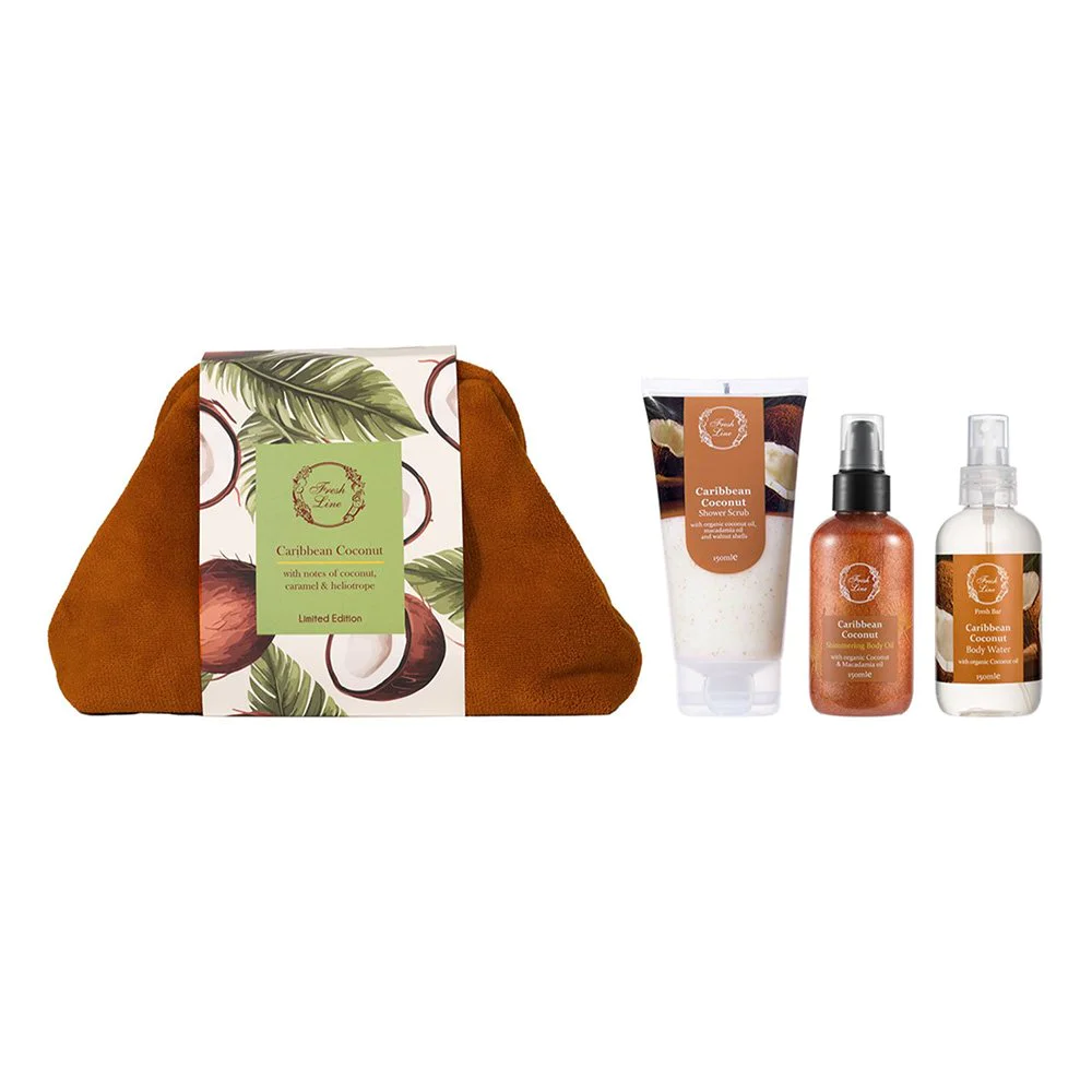 Fresh Line Caribbean Coconut Σετ Περιποίησης με Νότες Καρύδας, Καραμέλας & Ηλιοτρόπιου, 3τμχ
