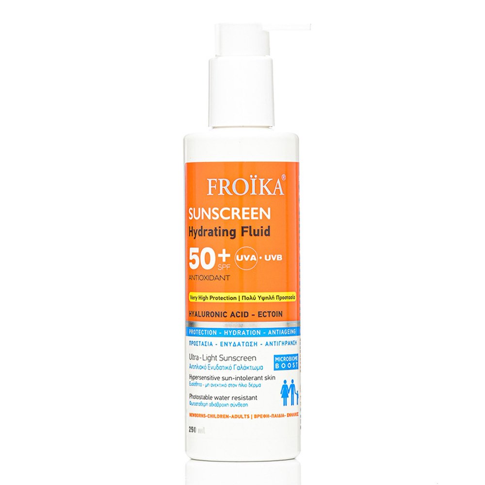 Froika Sunscreen Hydrating Fluid SPF 50+ Αντιηλιακό Γαλάκτωμα Με Υαλουρονικό Οξύ Για Πρόσωπο & Σώμα, 250ml