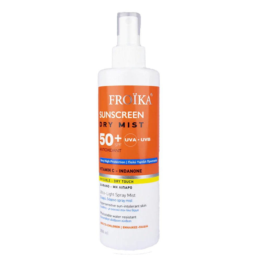 Froika Sunscreen Dry Mist SPF50+ Αντηλιακό Διάφανο Μη λιπαρό για Ευαίσθητη & Μη Ανεκτική στον Ήλιο Επιδερμίδα, 250ml