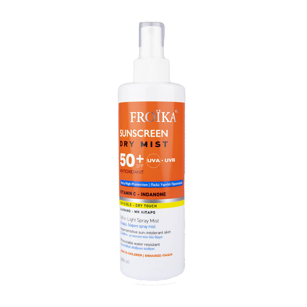 Froika Sunscreen Dry Mist SPF50+ Αντηλιακό Διάφανο Μη λιπαρό για Ευαίσθητη & Μη Ανεκτική στον Ήλιο Επιδερμίδα, 250ml