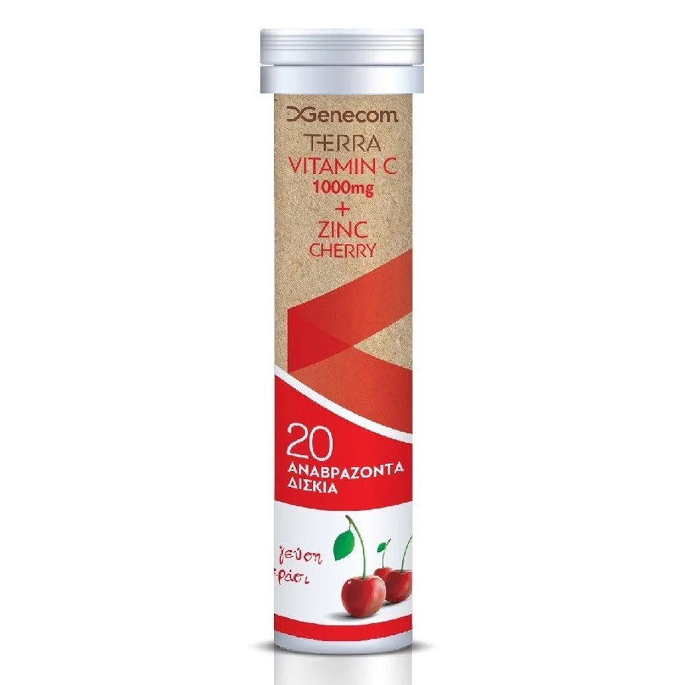 Genecom Terra Vitamin C 1000mg + Zinc, Cherry, Συμπλήρωμα Διατροφής με Βιταμίνη C & Ψευδάργυρο με Γεύση Κεράσι,20 Ταμπλέτες