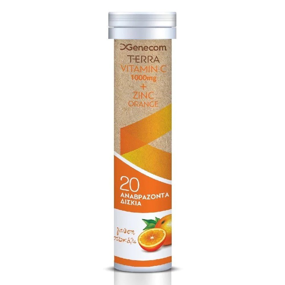 Genecom Terra Vitamin C 1000mg + Zinc Orange Συμπλήρωμα Διατροφής με Βιταμίνη C & Ψευδάργυρο με Γεύση Πορτοκάλι, 20 Ταμπλ΄έτες