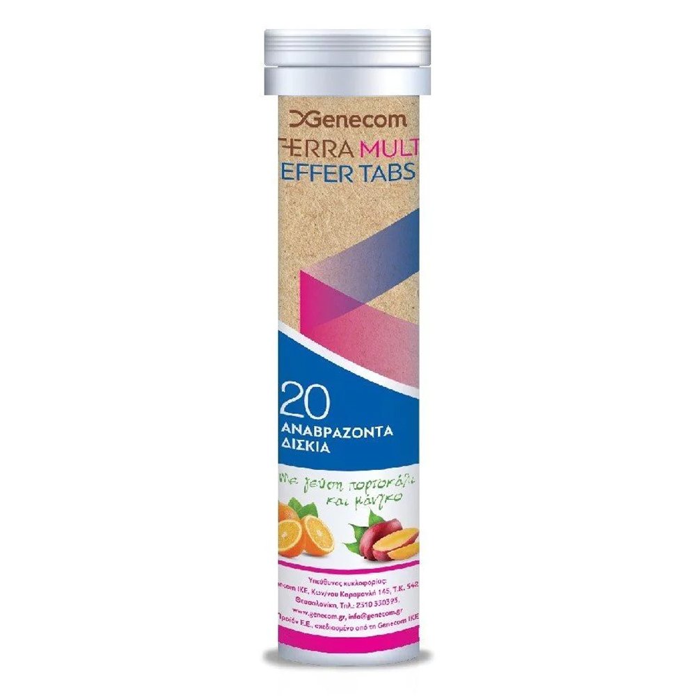 Genecom Terra Multi Πολυβιταμινούχο Συμπλήρωμα Διατροφής με Συνένζυμο Q10 Γεύση Πορτοκάλι & Μάνγκο, 20 Αναβράζοντα Δισκία