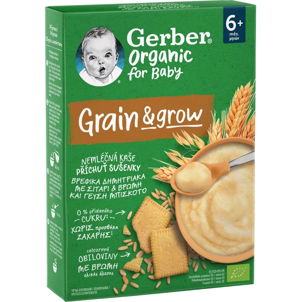 Gerber Organic Grain & Grow Βρεφικά Δημητριακά Με Σιτάρι & Βρώμη Και Γεύση Μπισκότο 6m+, 200gr Gerber Organic Grain & Grow Βρεφικά Δημητριακά Με Σιτάρι & Βρώμη Και Γεύση Μπισκότο 6m+, 200gr