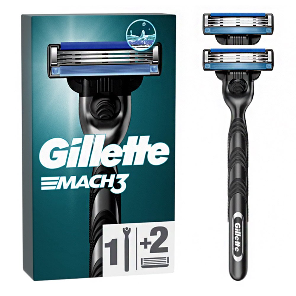 Gillette Mach3 Λαβή Ξυριστικής Μηχανής, 1τμχ & 2 Ανταλλακτικές Κεφαλές