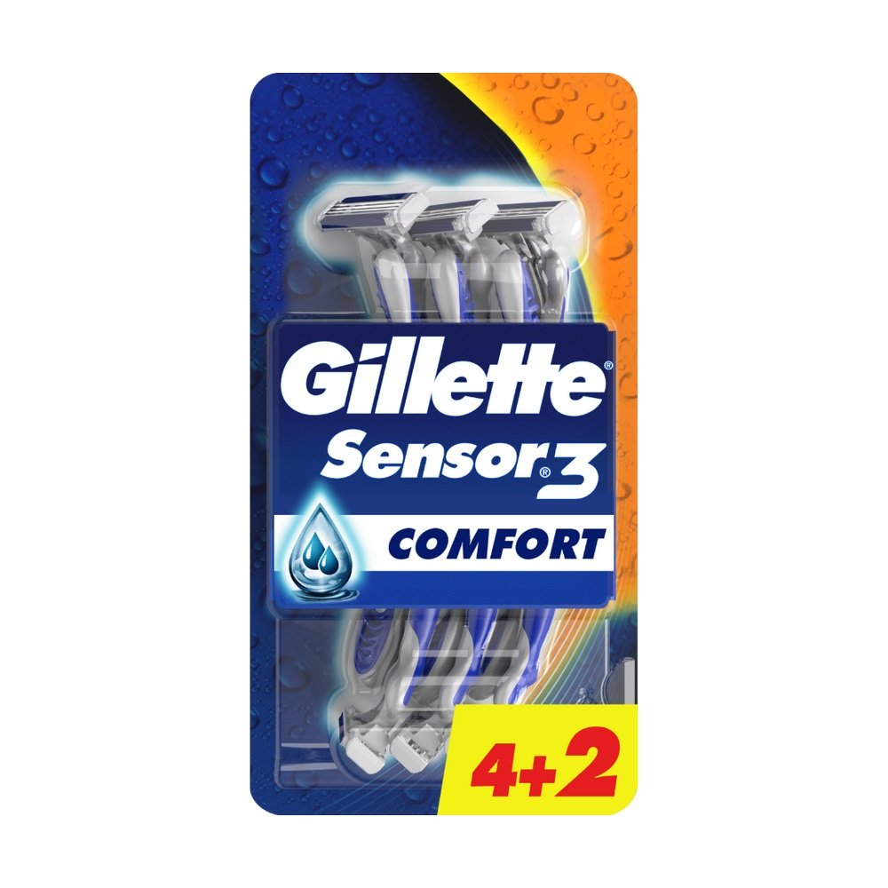 Gillette Sensor 3 Comfort Ανδρικά Ξυραφάκια Μιας Χρήσης 4+2 Tεμάχια Δωρο, 6τμχ