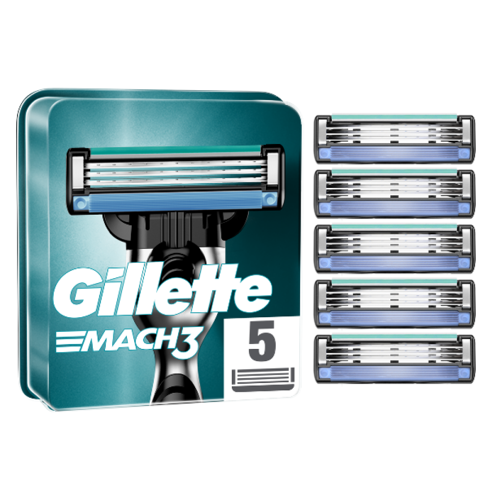Gillette Mach3 Ανταλλακτικές Κεφαλές με 3 Λεπίδες & Λιπαντική Ταινία, 5τμχ