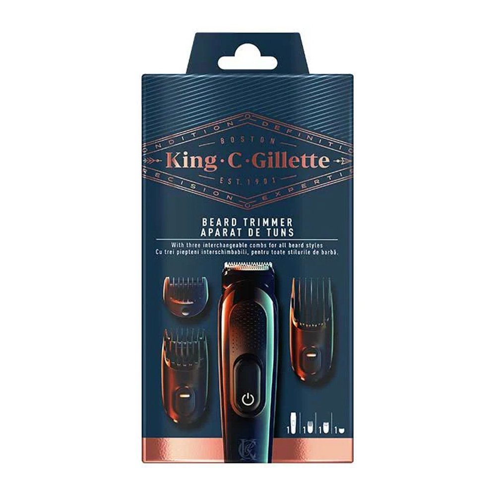 Gillette King C Beard Trimmer Ξυριστική Μηχανή Προσώπου Επαναφορτιζόμενη με 3 χτενάκια, 1σετ