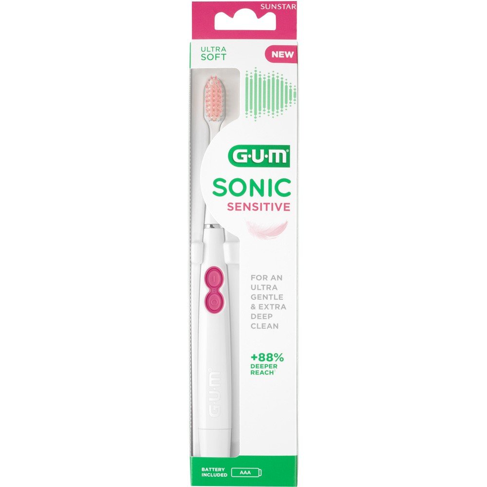 Gum Sonic Sensitive Ultra Soft 4101 Ηλεκτρική Οδοντόβουρτσα Μπαταρίας Λευκή, 1τμχ