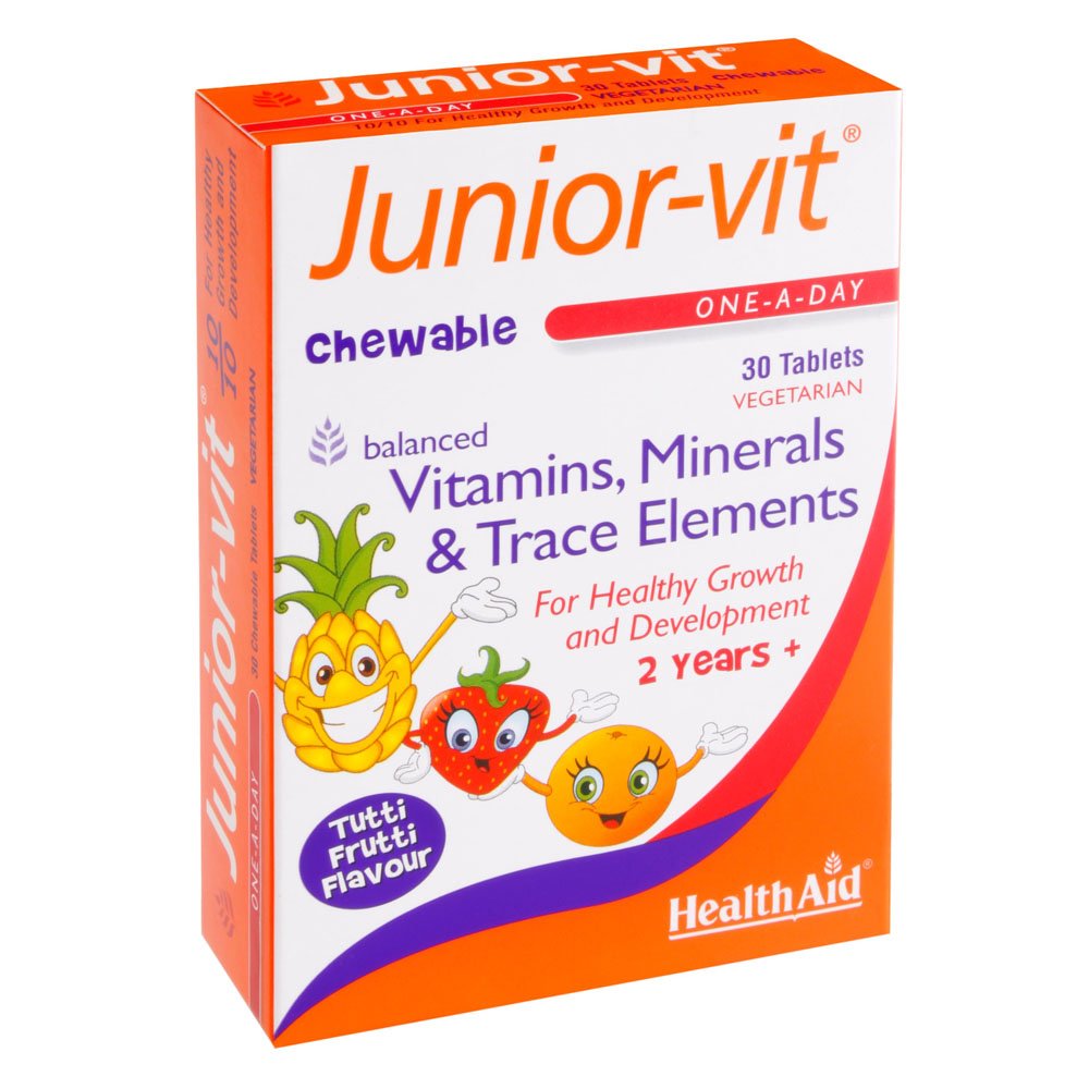 Health Aid Junior-Vit Vitamins & Minerals, Mασώμενες Tαμπλέτες για την Ανάπτυξη των Παιδιών, 30tabs