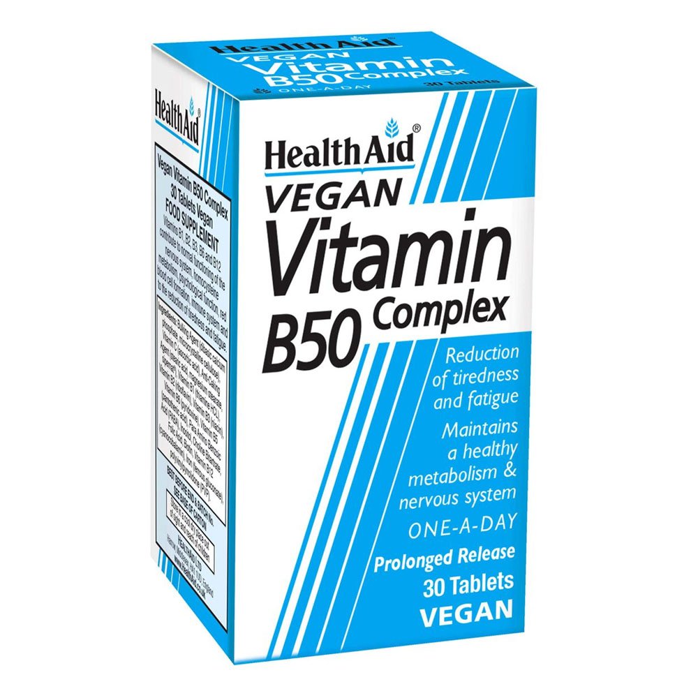 Health Aid Vitamin B 50 Complex Συμπλήρωμα Διατροφής για Ενίσχυση του Μεταβολισμού & την Υγεία του Νευρικού Συστήματος, 30tabs