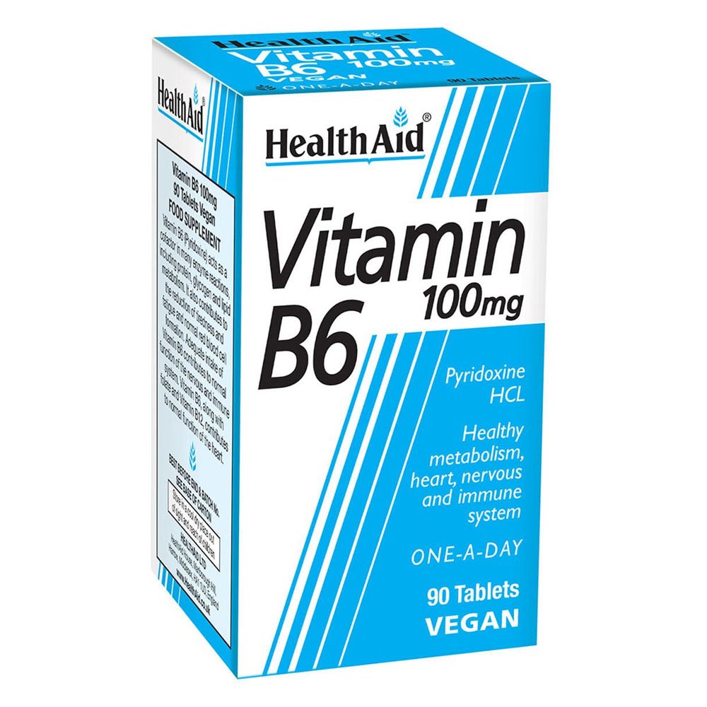 Health Aid Vitamin B6 100mg Συμπλήρωμα Διατροφής Κατάλληλο Για Το Μεταβολισμό των Υδατανθράκων Λιπών & Πρωτεϊνών, 90tabs