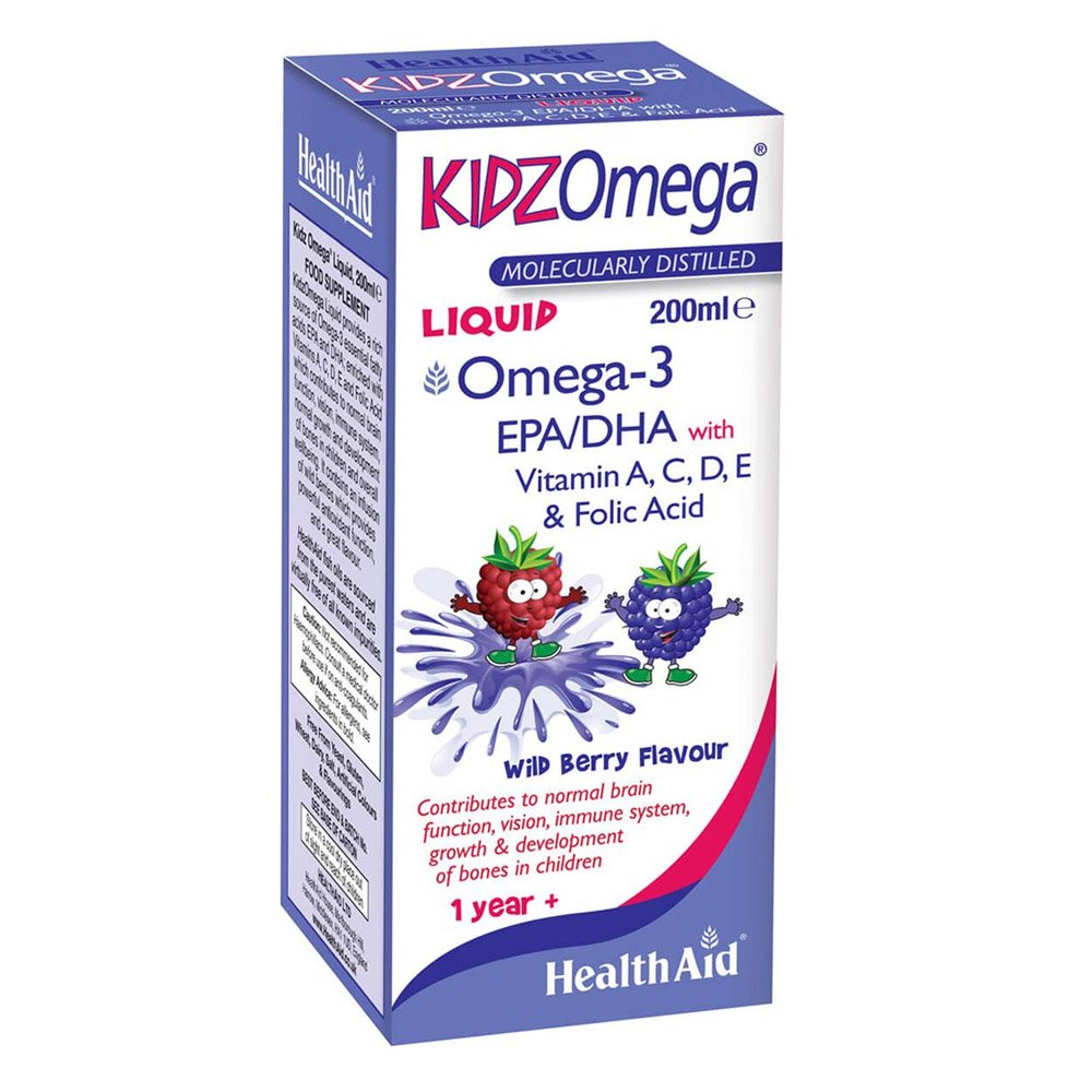 Health Aid KidzOmega Liquid Omega 3 Σιρόπι για Παιδιά με Ομέγα 3 & Βιταμίνες Γεύση Βατόμουρο, 200ml