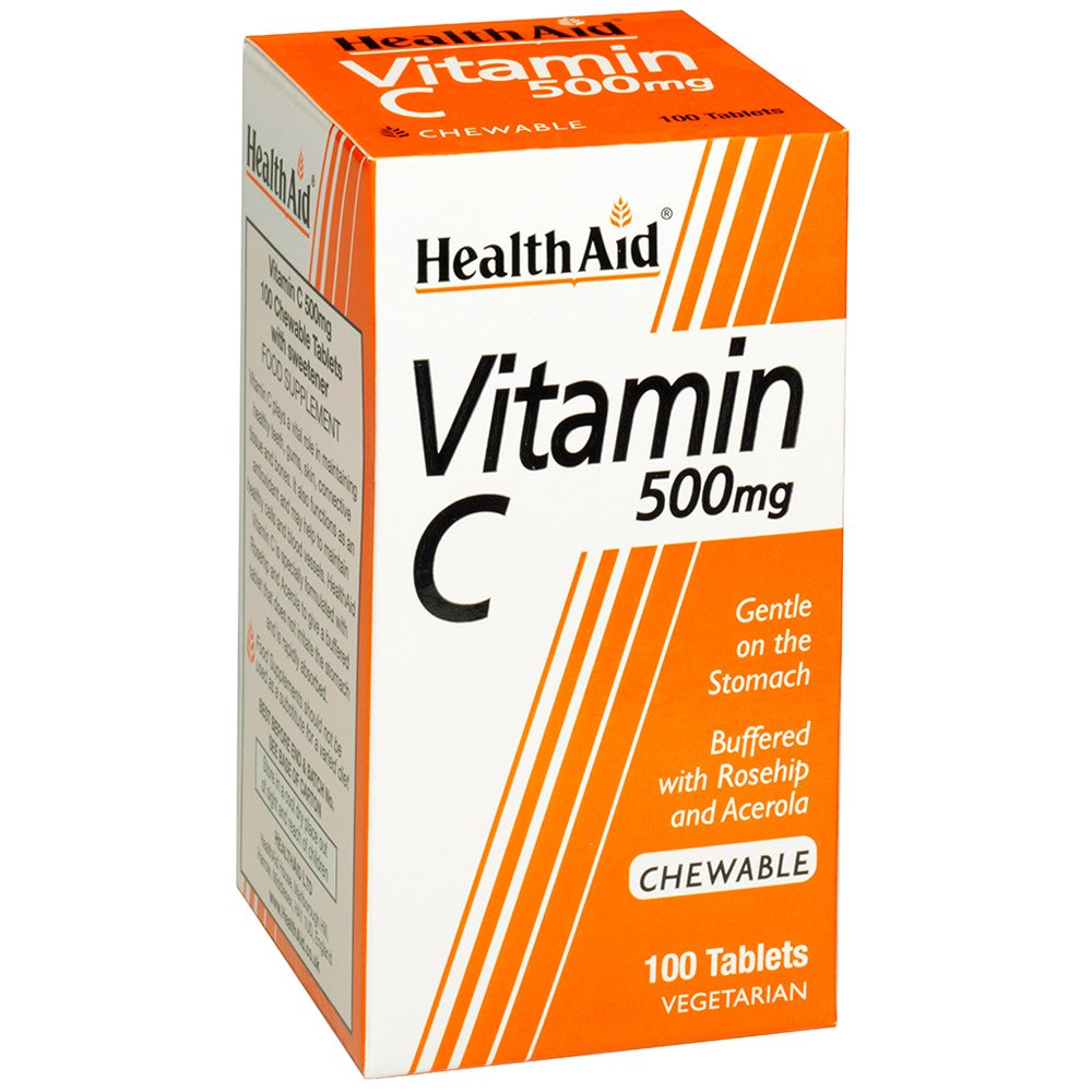 Health Aid Vitamin C 500mg Συμπλήρωμα Διατροφής Βιταμίνη C, 100 μασώμενες ταμπλέτες