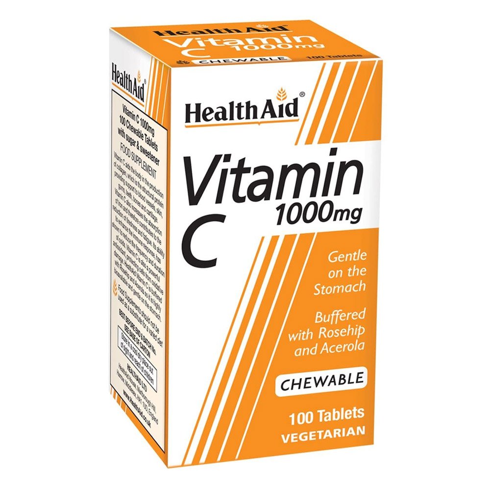 Health Aid Vitamin C 1000mg Βιταμίνης C με Αγριοτριανταφυλλιά & Ασερόλα, 100 μασώμενες ταμπλέτες