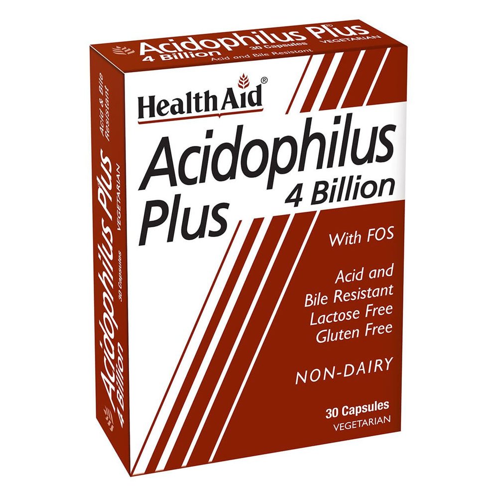Health Aid Acidophilus Plus 4Billion Συμπλήρωμα Διατροφής Προβιοτικών 4δις με (FOS), Ιδανικό Μείγμα Τριών Διαφορετικών Προβιοτικών, 30caps