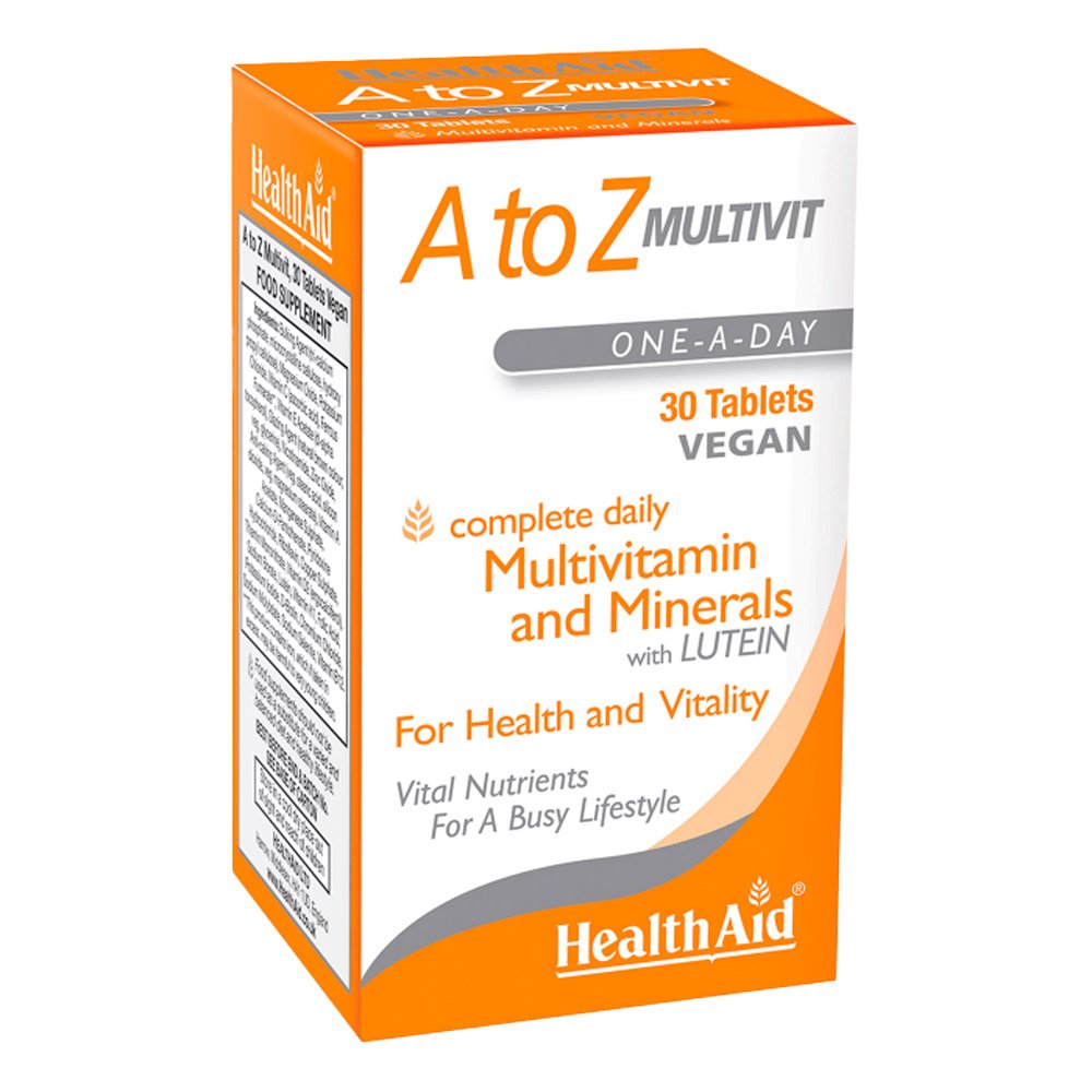 Health Aid A to Z Multivitamin Πολυβιταμίνη Συμπλήρωμα Διατροφής με Βιταμίνες, Μέταλλα και Λουτεΐνη, 30tabs