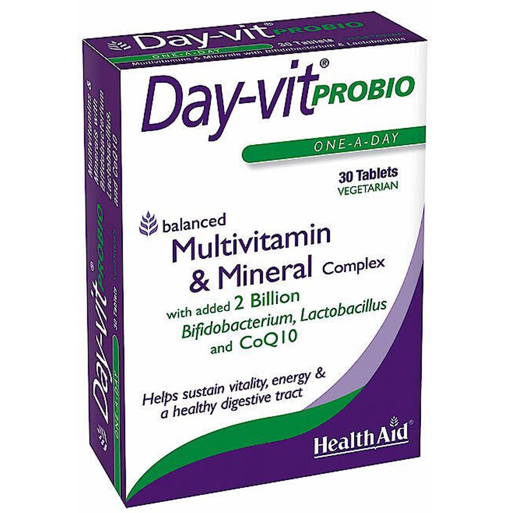 Health Aid Day-Vit Probio Probiotics CoQ10 Συμπλήρωμα Διατροφής για Ενίσχυση του Οργανισμού και Υγιές Πεπτικό Σύστημα, 30tabs