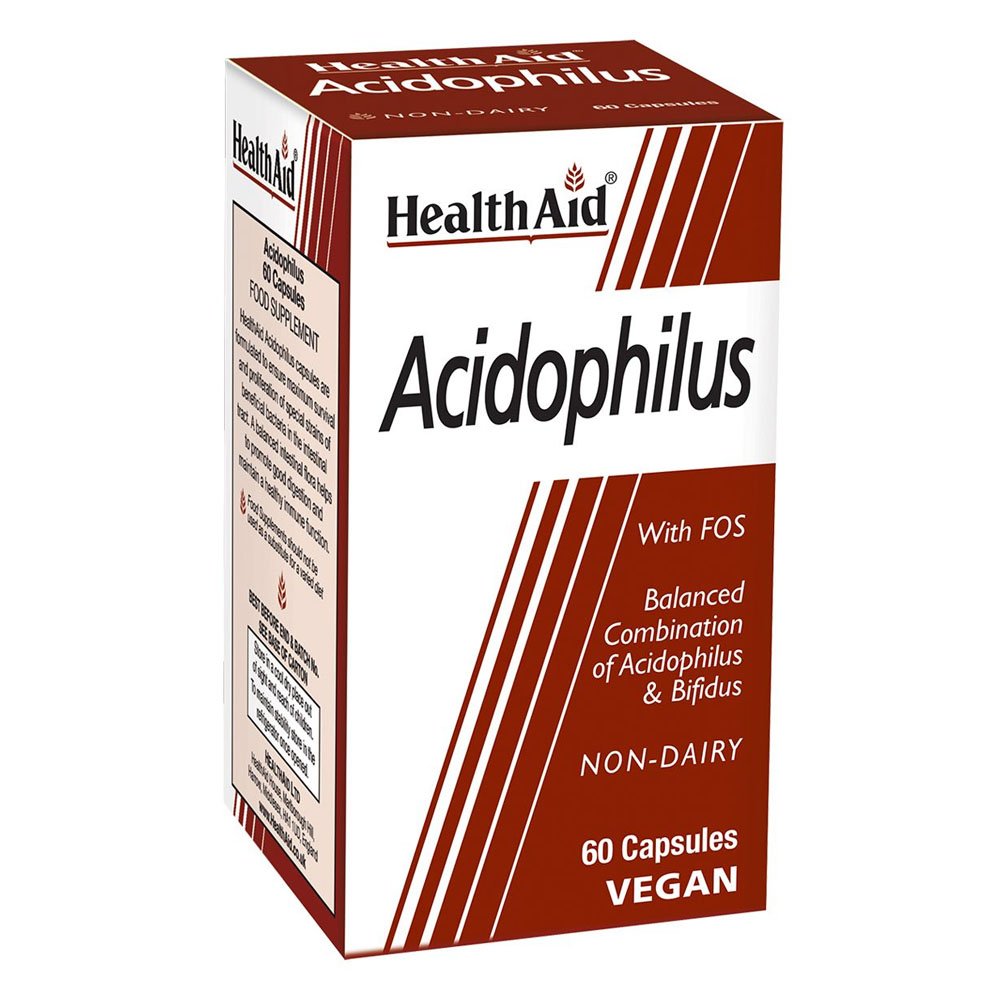 Health Aid Acidophilus Συμπλήρωμα Διατροφής Προβιοτικών με Πρεβιοτικά FOS για την Υγιή Λειτουργία του Εντέρου, 60caps