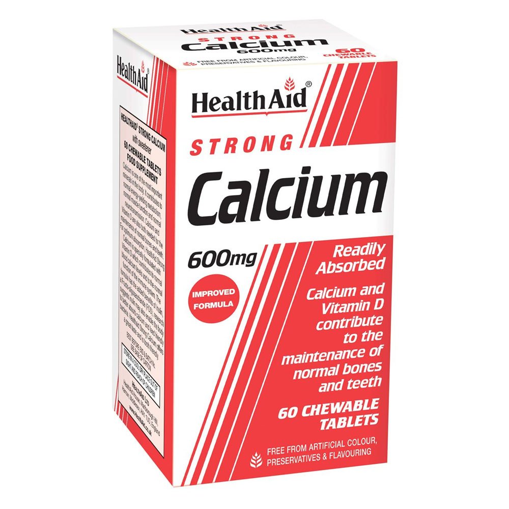 Health Aid Strong Calcium 600mg Συμπλήρωμα Διατροφής Ασβεστίου Ιδανικό για την Προστασία των Γυναικών από την Οστεοπόρωση, 60chew.tabs
