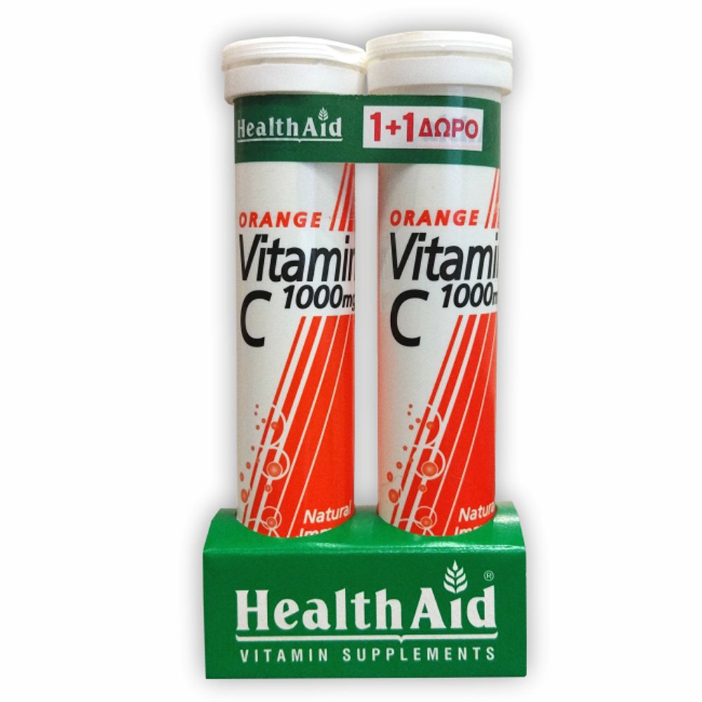 Health Aid Vitamin C 1000mg Συμπλήρωμα Διατροφής Βιταμίνη C Γεύση Πορτοκάλι (1+1 Δώρο), 40eff.tabs
