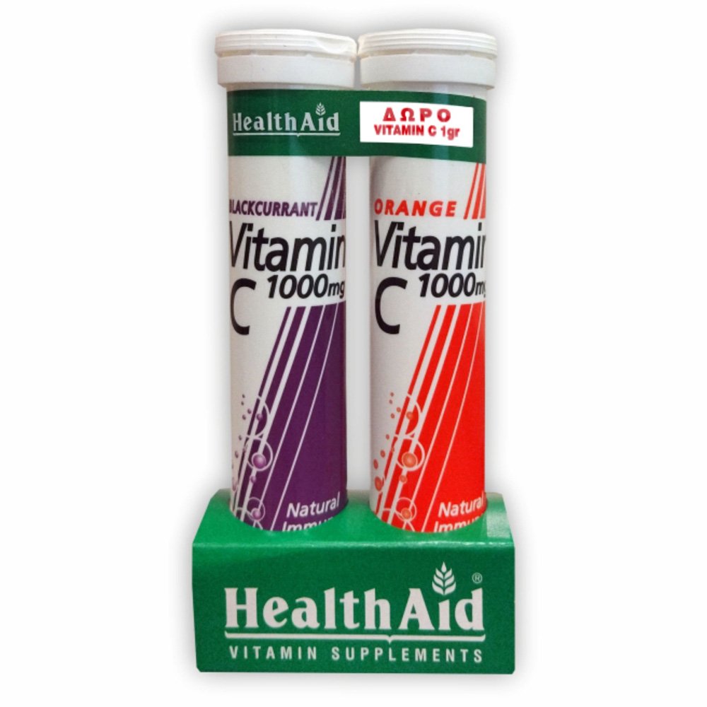 Health Aid Vitamin C 1000mg με Γεύση Πορτοκάλι & Φραγκοστάφυλο, 2 x 20 eff.tabs (1+1 Δώρο)