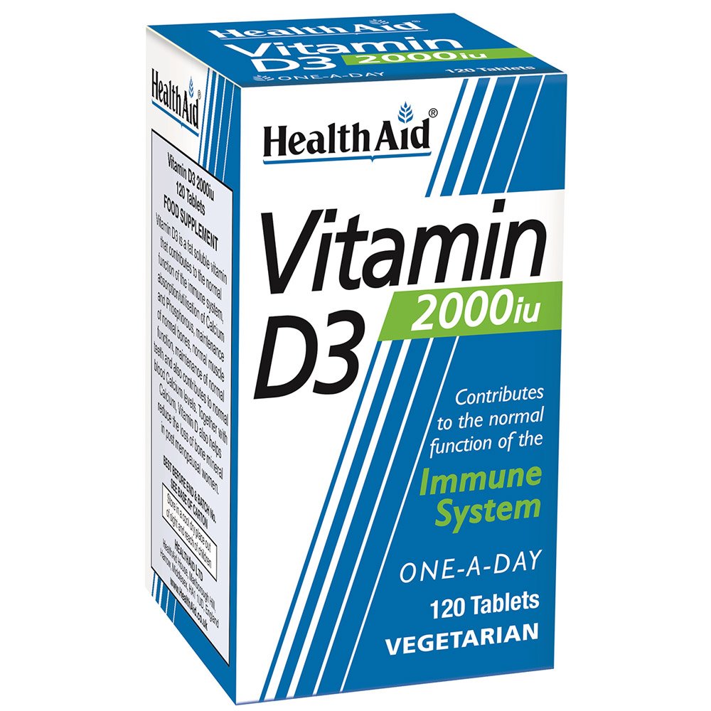 Health Aid Vitamin D3 2000iu Συμπλήρωμα Διατροφής με Βιταμίνη D3 για τη Φυσιολογική Λειτουργία του Ανοσοποιητικού, 120tabs