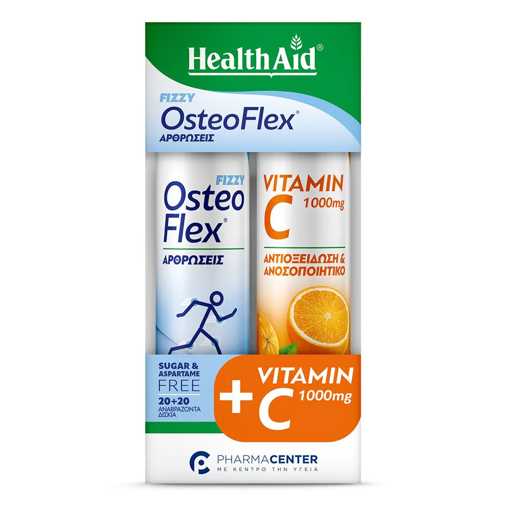 Health Aid Promo Pack Osteoflex Fizzy για τις Αρθρώσεις 20 αναβρ.δισκία & ΔΩΡΟ Vitamin C 1000mg Γεύση Πορτοκάλι 20 αναβρ.δισκία