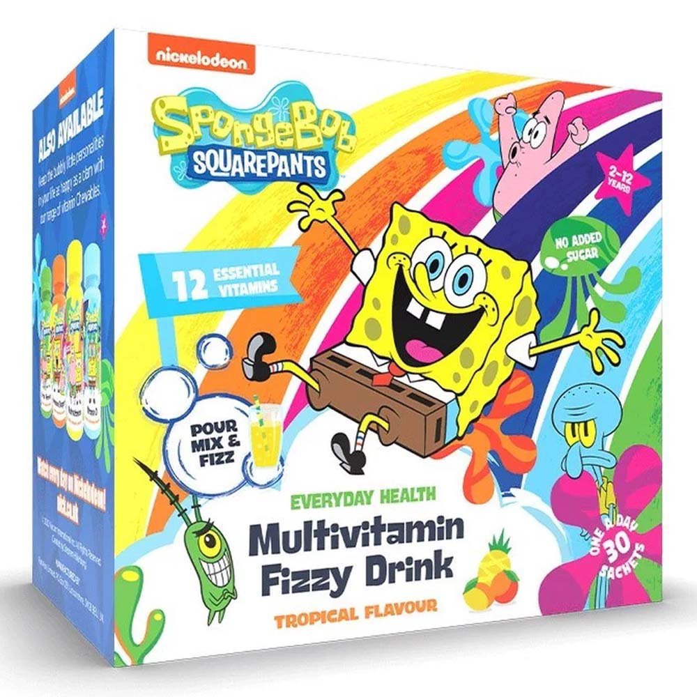 Health Fuel Sponge Bob Multivitamin Fizzy Drink Παιδικές Πολυβιταμίνες Τροπικά Φρούτα 2-12 Ετών, 30 φακελάκια	