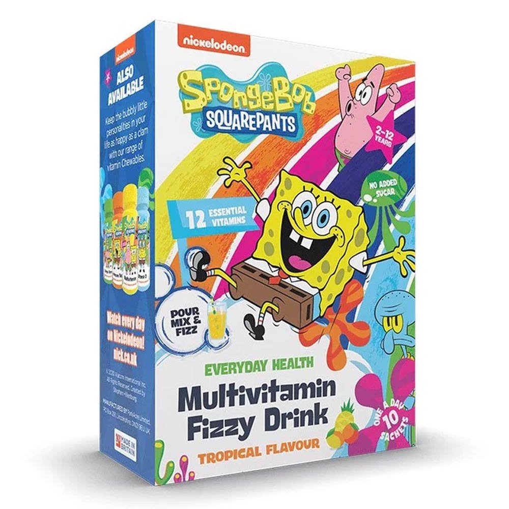 Health Fuel Sponge Bob Multivitamin Fizzy Drink Παιδικές Πολυβιταμίνες Τροπικά Φρούτα 2-12 Ετών, 10 φακελάκια