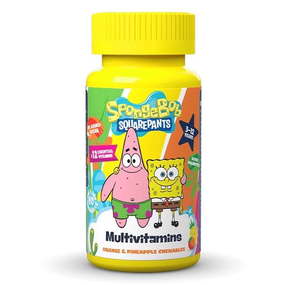 Health Fuel Sponge Bob Multivitamins Παιδικές Πολυβιταμίνες Με Γεύση Πορτοκάλι/Ανανάς 3-12 Ετών, 60 Μασώμενα Δισκία