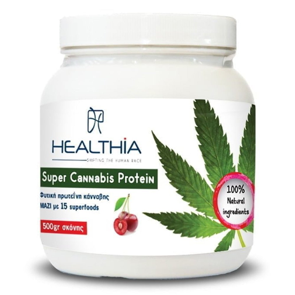 Healthia Super Cannabis Protein Συμπλήρωμα Διατροφής με Πρωτεΐνη Κάνναβης & 15 Υπερτροφές, 500gr 