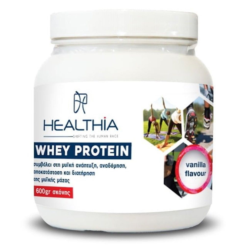 Healthia Whey Protein Συμπλήρωμα Διατροφής για Αύξηση Μϋικής Μάζας Γεύση Βανίλια, 600gr