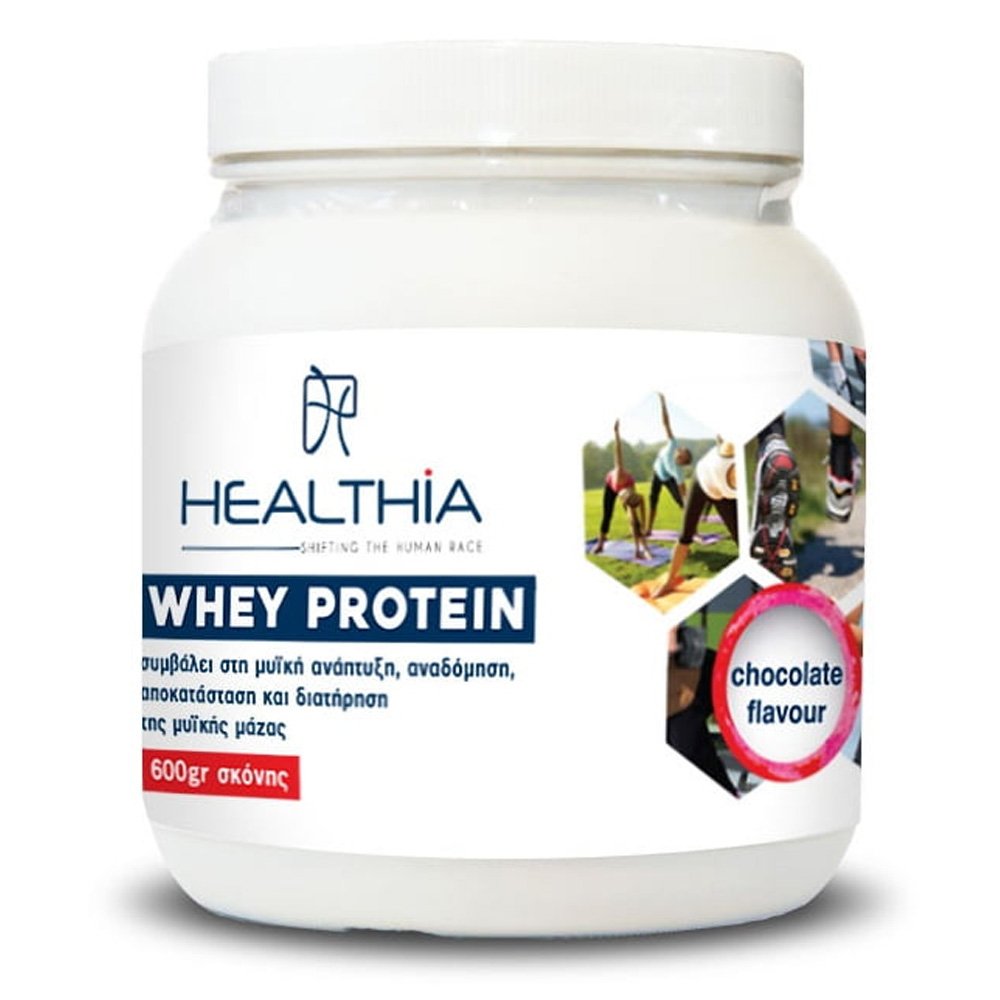 Healthia Whey Protein Συμπλήρωμα Διατροφής για Αύξηση Μϋικής Μάζας Γεύση Σοκολάτα, 600gr 