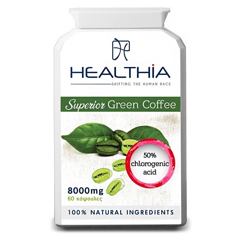 Healthia Superior Green Coffee Συμπλήρωμα Διατροφής Με Πράσινο Καφέ 8000mg, 60 Κάψουλες