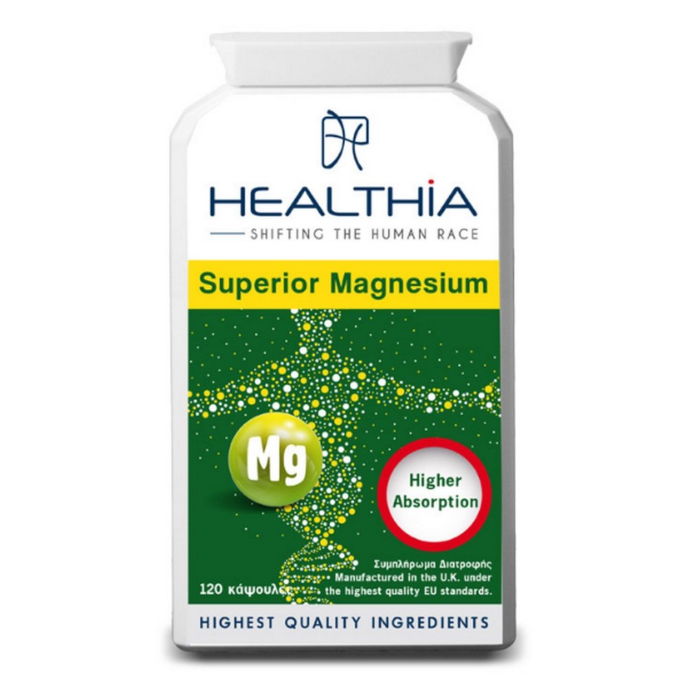 Healthia Superior Magnesium Συμπλήρωμα Διατροφής 3 Διαφορετικών Μορφών Μαγνησίου, 120 κάψουλες