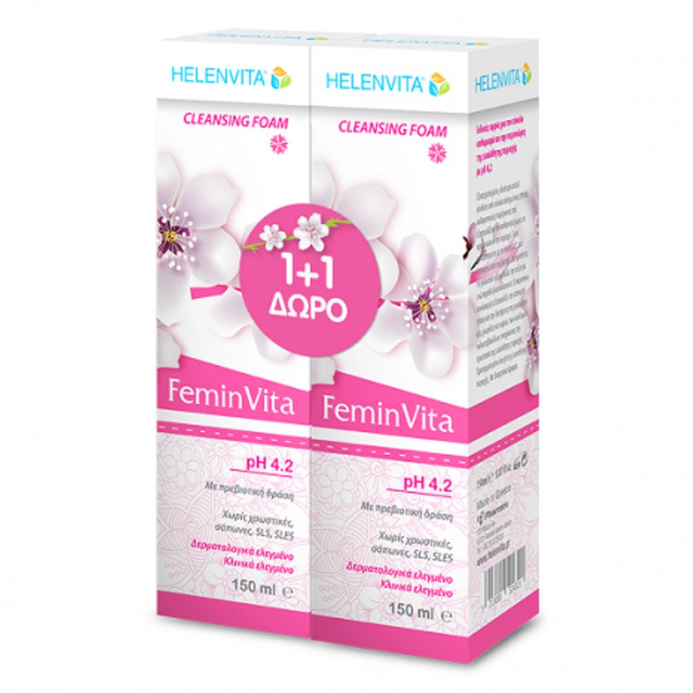 Helenvita Σετ Διπλό Πακέτο 1+1 Δώρο Femin Vita Cleansing Foam Αφρός Καθαρισμού για την Ευαίσθητη Περιοχή, 300ml 